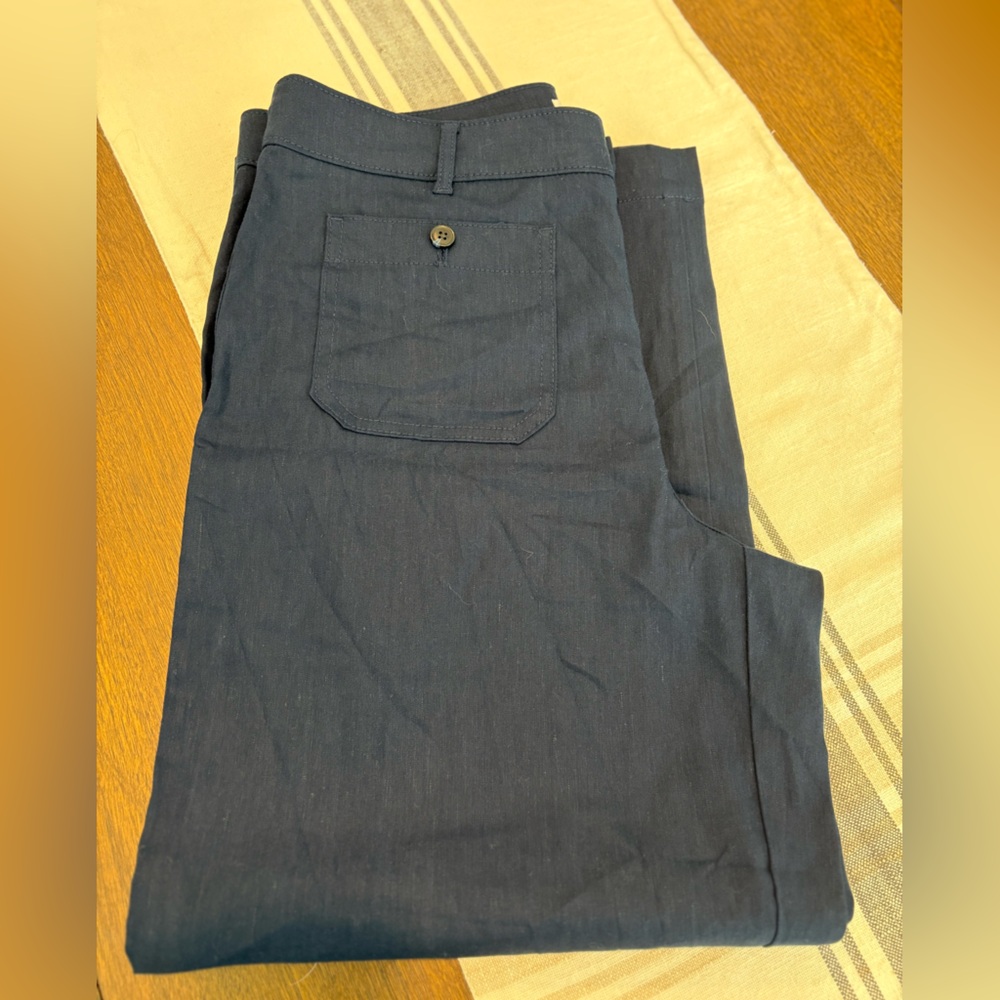 LOFT Blue Wide Leg Linen Pants - Picture 3 of 4